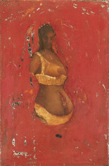 Gregory Gillespie, Woman on Red Background, 1967-8, oil on panel, 11 x 7 1/4 inches