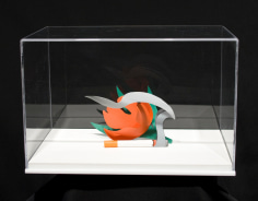 Tom Wesselmann, Maquette for Tulip and Smoking Cigarette, 1983, liquitex on cardboard and wood in plexiglass box, 3 1/2 x 5 1/2 3 x 1/2 inches, box size: 7 1/4 x 11 1/2 x 7 1/4 inches