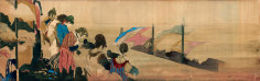 David Levine, Women and Racks, 1975, watercolor on paper mounted on board, 6 5/8 x 21 5/8 inches