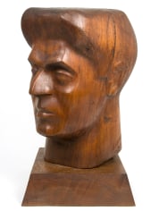 Chaim Gross, Self-Portrait (Bust), 1934, carved wood, 17 1/2 x 13 x 10 inches, base: 11 1/2 x 11 1/2 x 3 1/2 inches