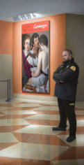 guillermo munoz vera, Caravaggio's Guardian Angel (El Angel Guardian de Caravaggio), 2017, oil on canvas mounted on panel, 72 x 36 5/8 inches
