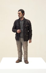 Sean Henry, Untitled (Man in Leather Jacket), 2010, bronze, oil paint, 21 x 8 1/4 x 6 inches, Edition 1/9