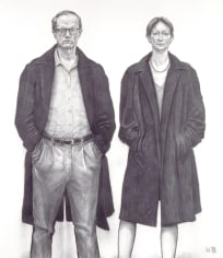 William Beckman, Overcoats II, 1998, charcoal on paper, 90 x 80 inches