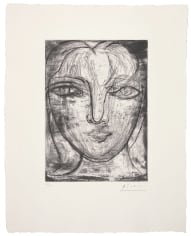 Portrait de Marie-Th&eacute;r&egrave;se de face, 1934  (February 4, Paris) From the Caisse &agrave; Remords etching and drypoint printed on laid paper with  Richard de Bas watermark 12 3/8 x 9 inches (image) 19 7/8 x 15 3/4 inches (sheet) From the numbered Edition of 50, of the second state Signed lower right with estate stamp &ldquo;Picasso&rdquo; Numbered in pencil lower left &quot;48/50&quot;  Printed by Jacques Fr&eacute;laut, 1961  Published by Galerie Louise Leiris, 1981  (Bloch 0276) (Baer 417.II.C.b.1)