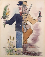 George Grosz, Standing Figure (image of war and peace) (SOLD), 1935, watercolor, pen and India ink on paper, 23 1/2 x 18 inches