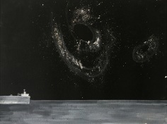 Ship and Black Holes 2, 2017, Gouache on paper, 16 x 20&quot; framed