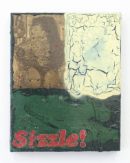 Fern O'Carolan Sizzle, 2022 Oil, oil bar, acrylic, canvas prints, varnish, latex paint and resin on canvas. 50 x 40 cm