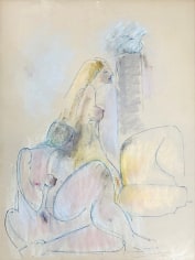 Image of abstract untitled nude pastel depicting tow female figures by Hans Burkhardt.