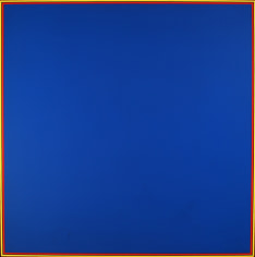 Image of sold Naohiko Inukai 1966 square hard-edge abstract painting in blue.