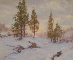 Image of sold gouache painting by Walter Launt Palmer titled Roadside Cedars.