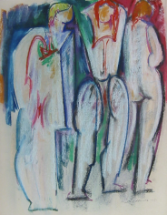 Image of sold untitled pastel by Hans Burkhardt of three standing nude women.
