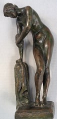 Image of sold Max Kalish bronze titled After the Bath, depicted by a nude female form bending over and holding a towel