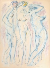 Image of untitled 1974 pastel of three nude women standing in a group by Hans Burkhardt.