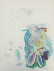 Image of untitled 1973 nude and abstract pastel by Hans Burkhardt.