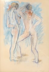 Image of two standing female nudes done in pastel by Hans Burkhardt.