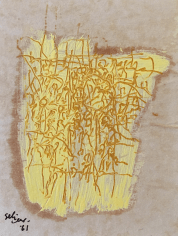 Image of abstract oil painting by Charles Seliger titled Tablet of the Law in yellows and browns.