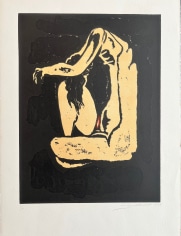 Hans Burkhardt abstract lithograph of a seated nude woman.