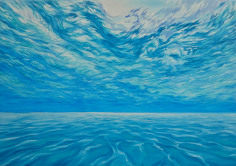 Image of Nikolina Kovalenko's oil painting &quot;The Ocean of Clouds&quot; showing an underwater view up towards the waves on the ocean surface.