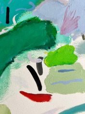 Closeup detail image of untitled (070) acrylic and mixed media painting of a landscape by Naohiko Inukai.