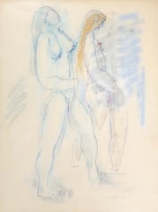 Image of untitled 1970 Hans Burkhardt pastel of two standing nude women.