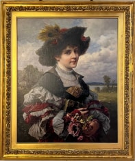 Imge of ornate gold frame on &quot;Girl in Elegant Dress&quot; painting by Ferdinand Wagner.