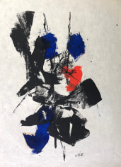 Image of untitled (136) mixed media artwork by John Von Wicht in black, blue and red.
