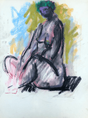Image of an untitled abstract 1963 sitting female nude pastel by Hans Burkhardt.