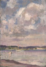 Image of sold Irving Wiles impressionist painting of Sailboats on Peconic Bay, Long Island.