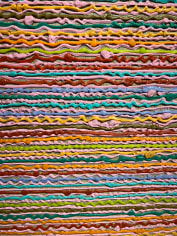 Close-up image of Positano III/C by Paul Sharits, an abstract painting featuring many thick, squiggly lines of different colored acrylic paint.