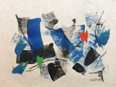 Image of untitled (005) abstract mixed media by John Von Wicht Untitled in blue, red, green and black.