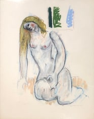 Image of sold untitled 1971 pastel of a nude woman kneeling by Hans Burkhardt.