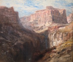 Image of Samuel Colman's painting &quot;Tower of Babel&quot; showing mountains of a pink rock in Colorado.