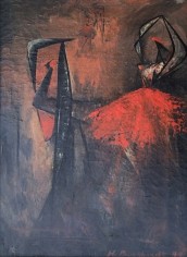 Image of Hans Burkhardt sold painting of an abstract ballerina in a red tutu.