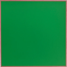 Image of sold Naohiko Inukai 1966 green square hard-edge abstract painting No. 4.