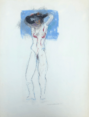 Untitled 1970 pastel of standing nude by Hans Burkhardt.
