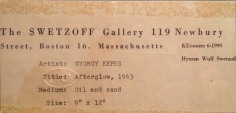 Label Verso on &quot;Afterglow&quot; painting by Gyorgy Kepes.