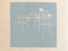 Untitled 1971 light blue abstract lithograph by Hans Burkhardt.