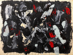 Image of untitled (065) abstract mixed media artwork by John Von Wicht in black, red and white.