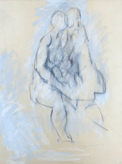 Untitled 1964 pastel of two nude seated figures by Hans Burkhardt.