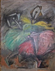 Image of sold oil painting by Hans Burkhardt depicting three abstract Ballerinas (1949).