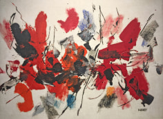 Image of &quot;Red's Moving&quot; abstract oil painting by John Von Wicht in red, black and other colors.