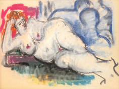 Image of sold pastel of reclining nude with orange hair by Hans Burkhardt.
