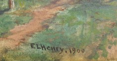 Image of signature and date on &quot;Delaware &amp; Hudson Canal, Ellenville, NY&quot; painting by E.L. Henry.