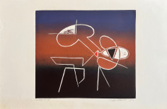 Untitled abstract lithograph by Hans Burkhardt in browns, red and black.
