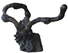 Bronze sculpture by Yulla Lipchitz of seated woman twined with tree trunk.