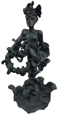 Image of bronze sculpture of abstract image of Yulla with Elaborate Head Piece by artist Yulla Lipchitz.