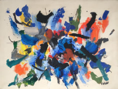 Image of sold untitled abstract oil painting by John Von Wicht in blues and other colors.