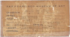 San Francisco Museum of Art label verso of Altitude 2000, Departure by Julio De Diego.