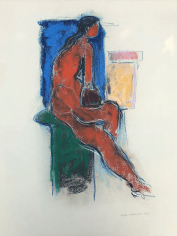 Untitled 1972 pastel of a seated female nude seen in profile by Hans Burkhardt.
