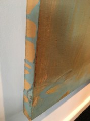 Image of edge of David Diao's untitled painting showing drips.